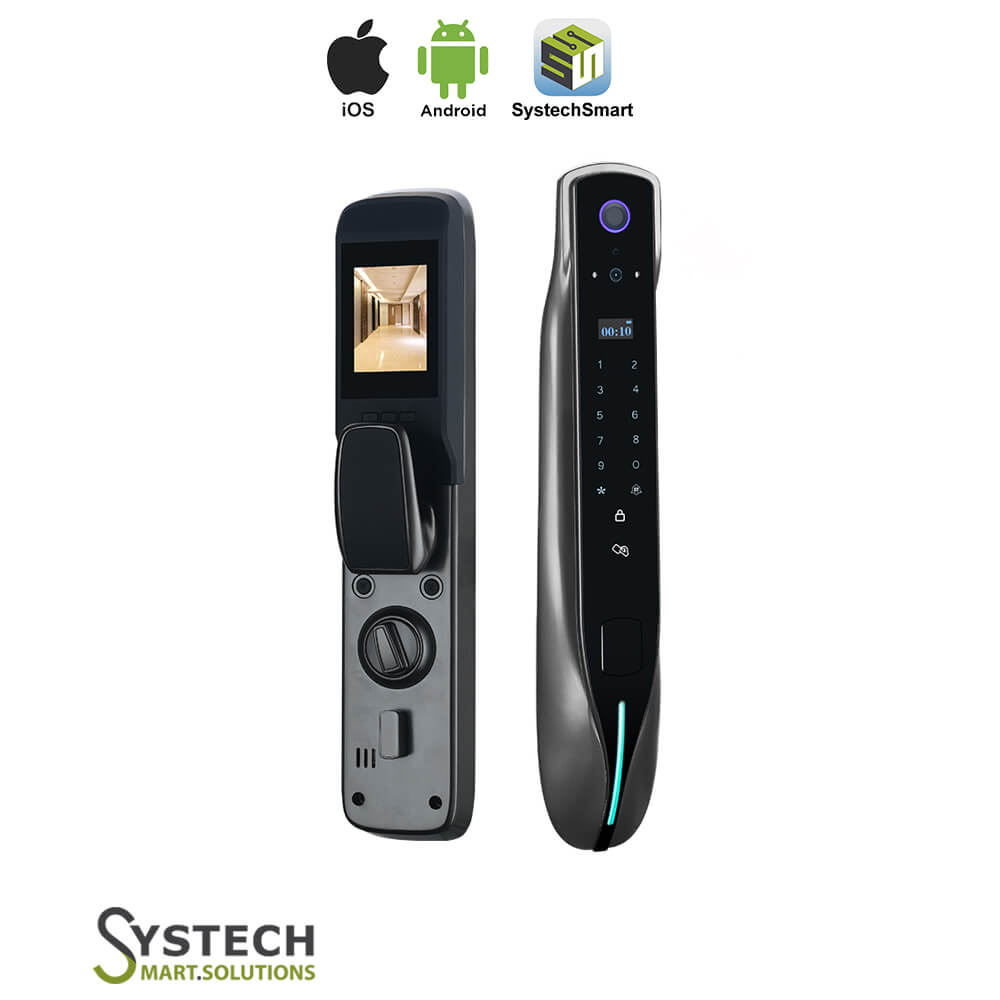 Smart Door Lock with HD camera and display monitor  6-in-1 manual key Code Fingerprint Card and APP Unlock Digital Door Lock